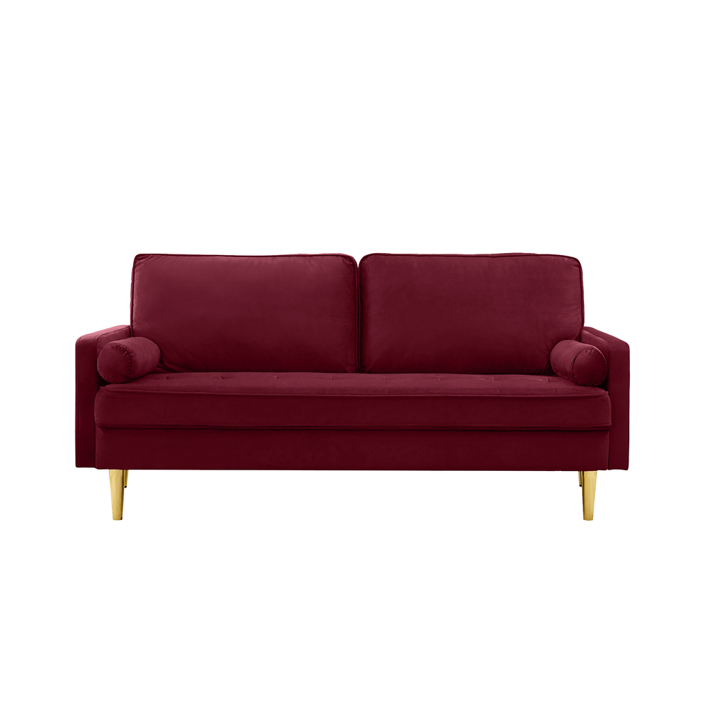 Sofa Minimalist Velvet Red Gold Metal Legs 2 Seat 65 In 800 LB
