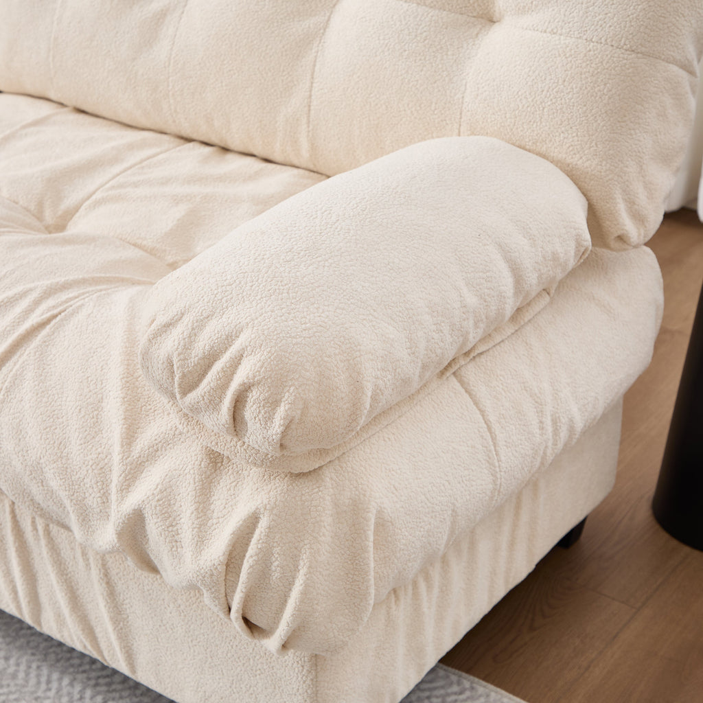 Sectional Sofa L-Shape Flannelette Beige 4 Seat Ottoman 123 In Deep Seat