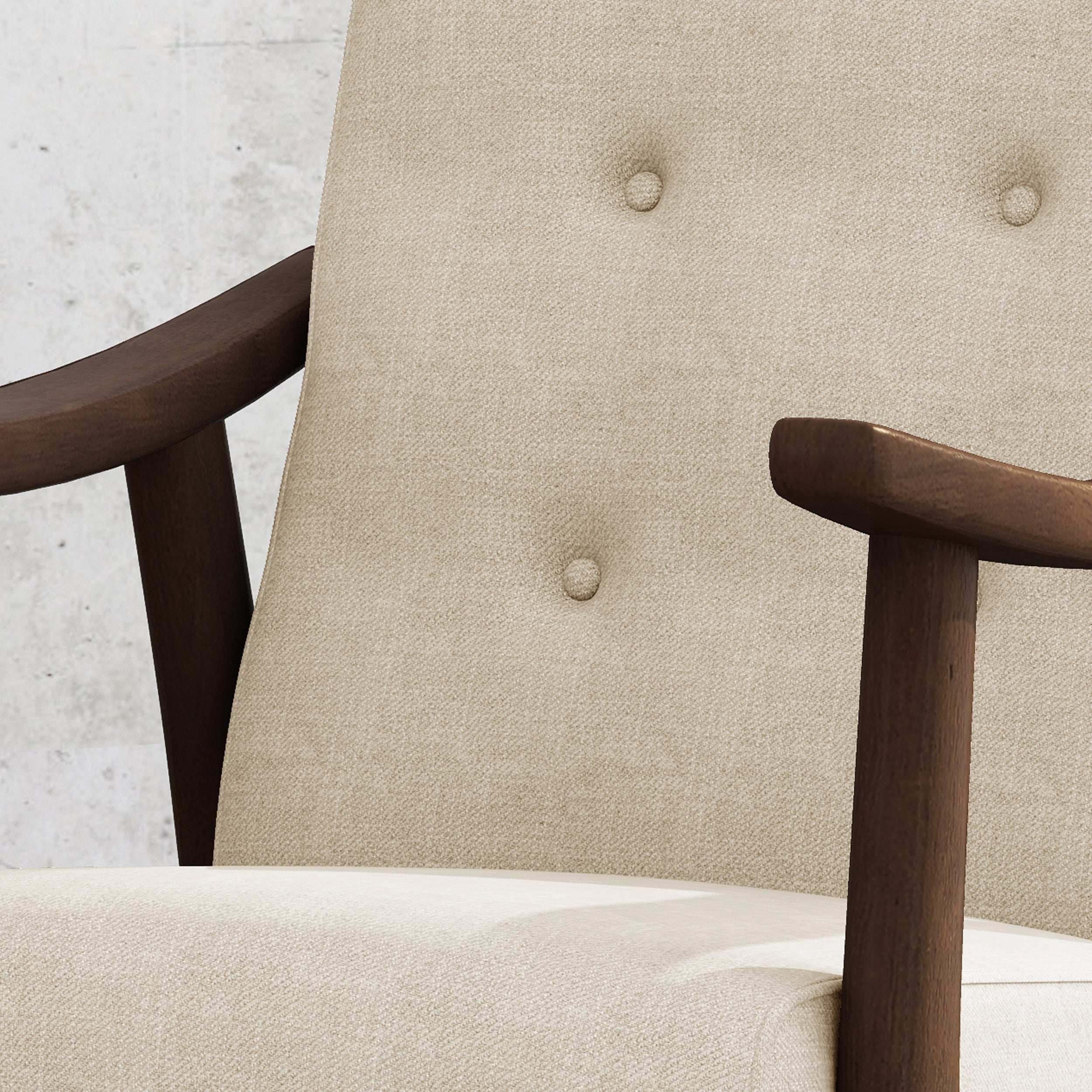 Accent Chair Mid-Century Tufted Beige Rubberwood Bent Arms 25x32x32 In