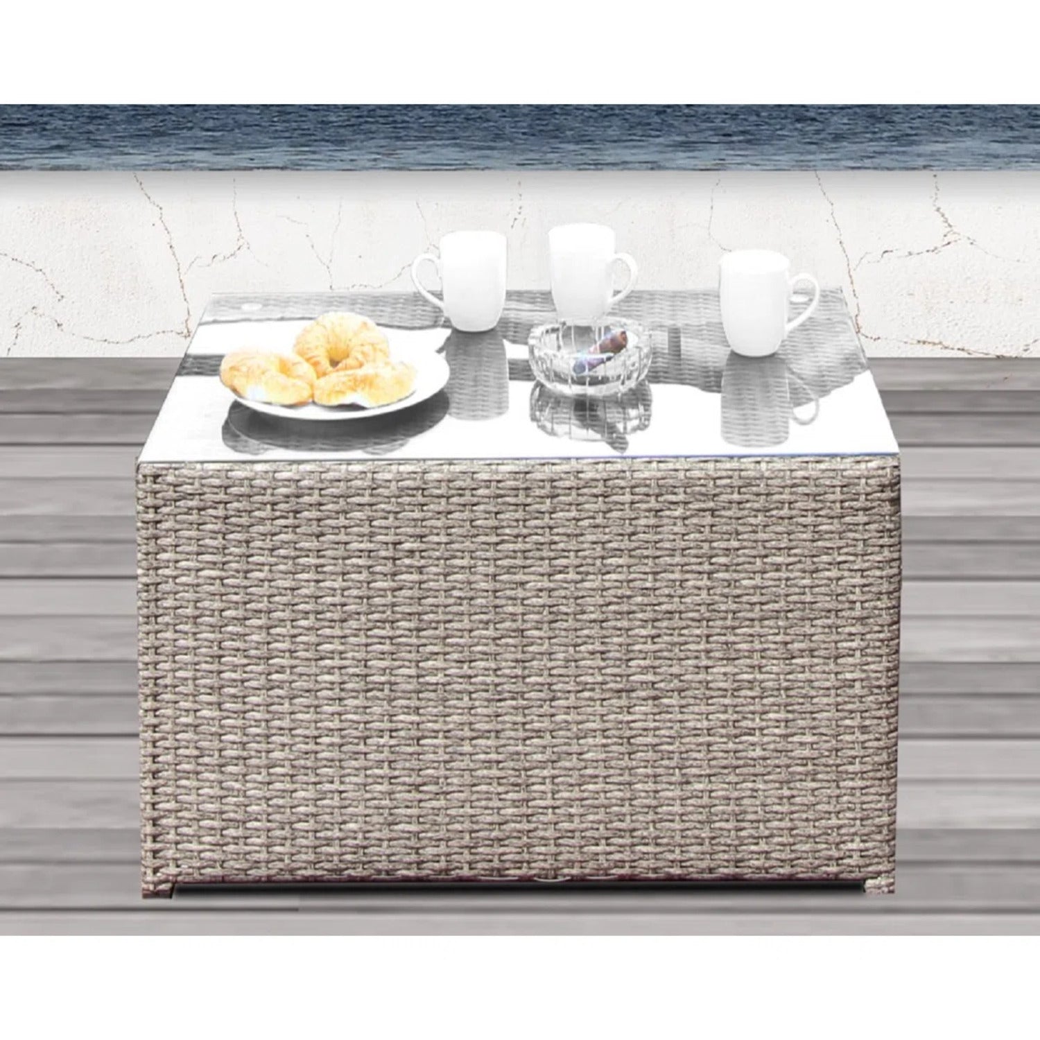Outdoor Sectional Set HDPE Wicker Aluminum Gray 6 Piece Seats 4 1500 LB