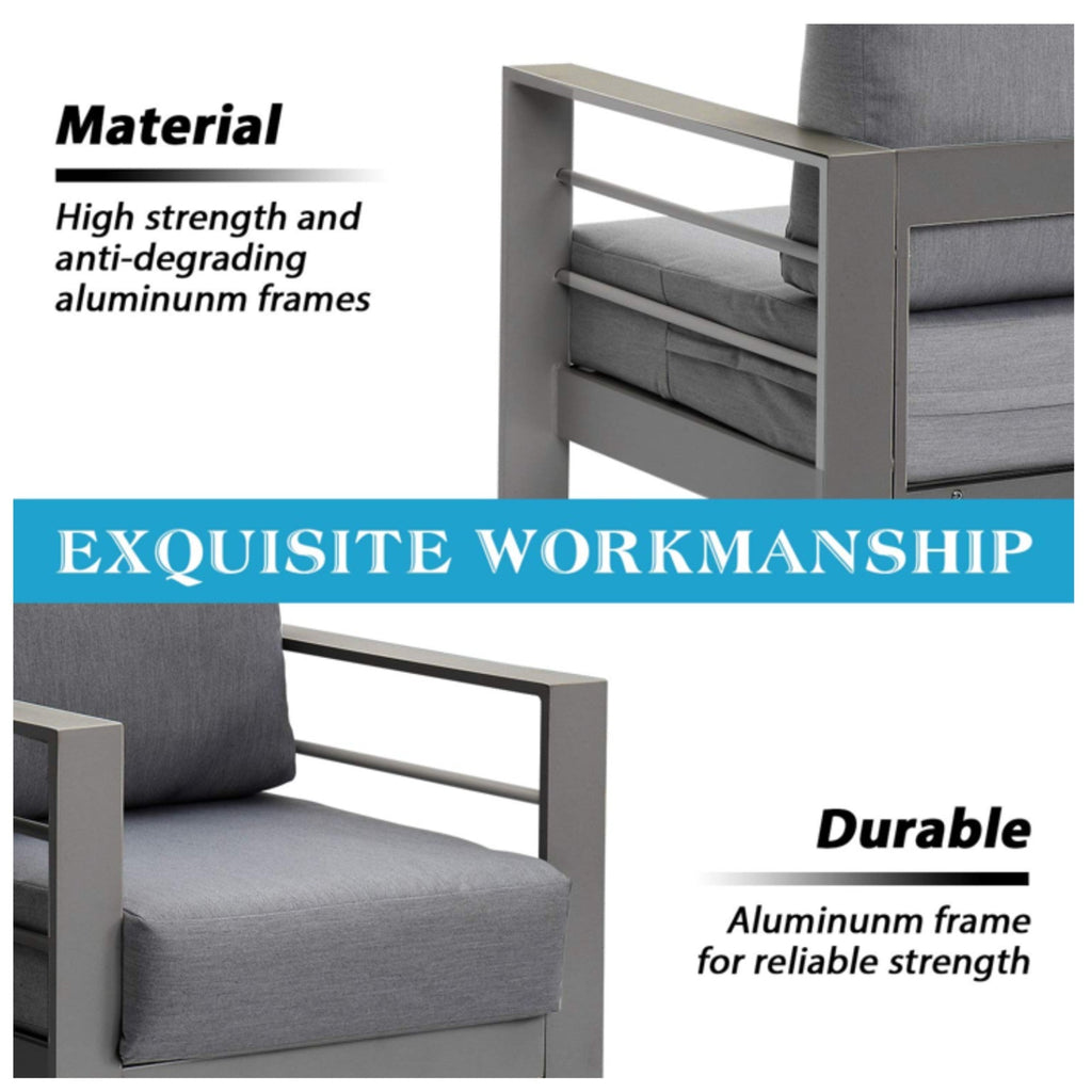 Outdoor Conversation Set 5 Seat Aluminum Gray Blue Cushion