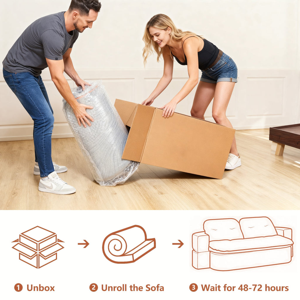 Sofa Bed Floor Modern Chenille Cream No Assembly 2 Pillows 78.7 In
