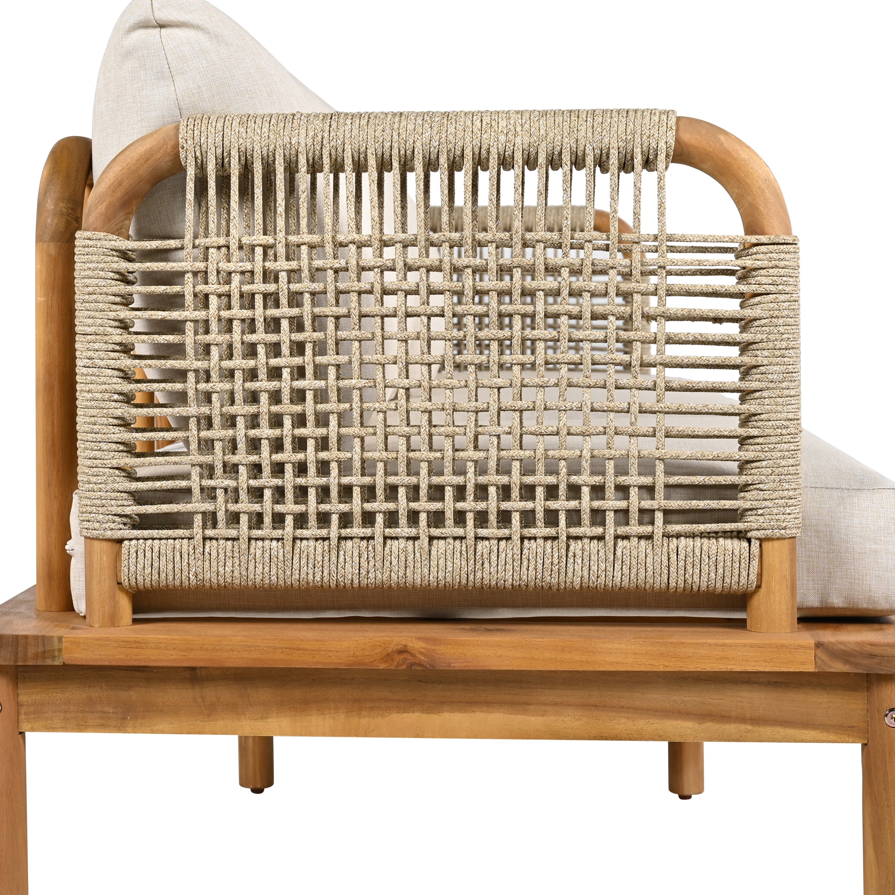 Outdoor Sofa Set Acacia Wood Rope 4 Piece Teak Beige