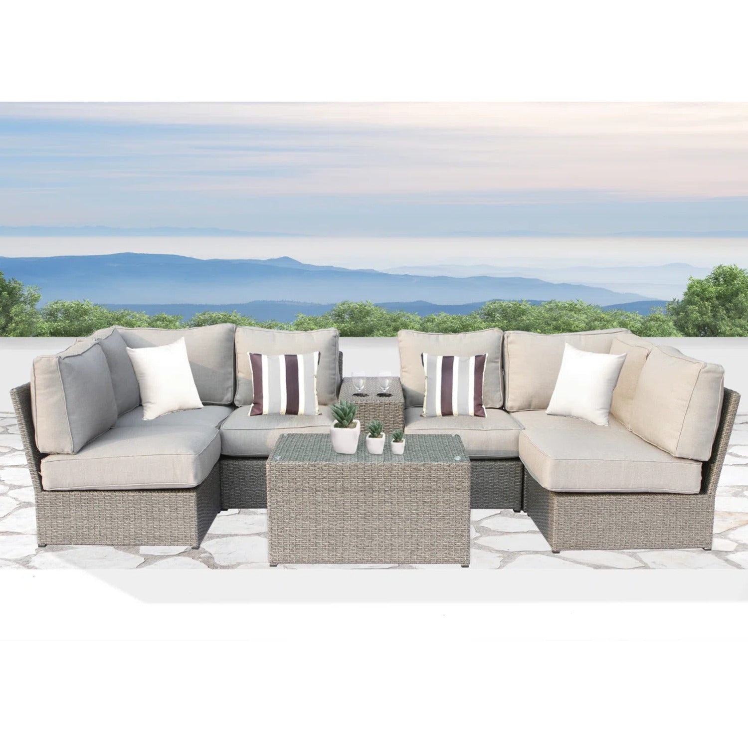 Outdoor Sofa Set HDPE Wicker Gray 8 Piece Aluminum Frame Seats 4