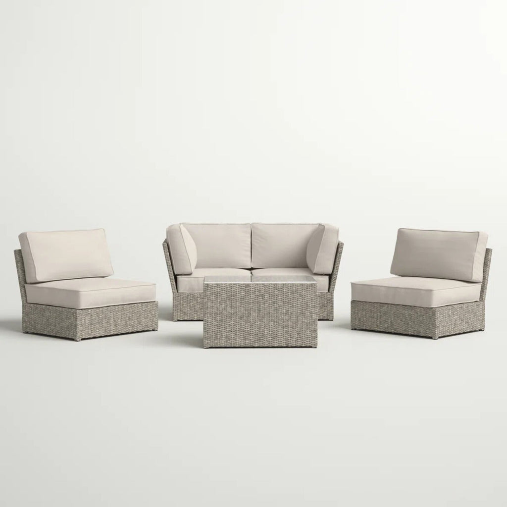 Outdoor Patio Set HDPE Wicker Gray 5 Piece Modular Seats 4