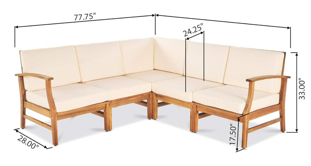 Outdoor Sectional Set Acacia Wood Cream 6 Piece Modular Seats 5