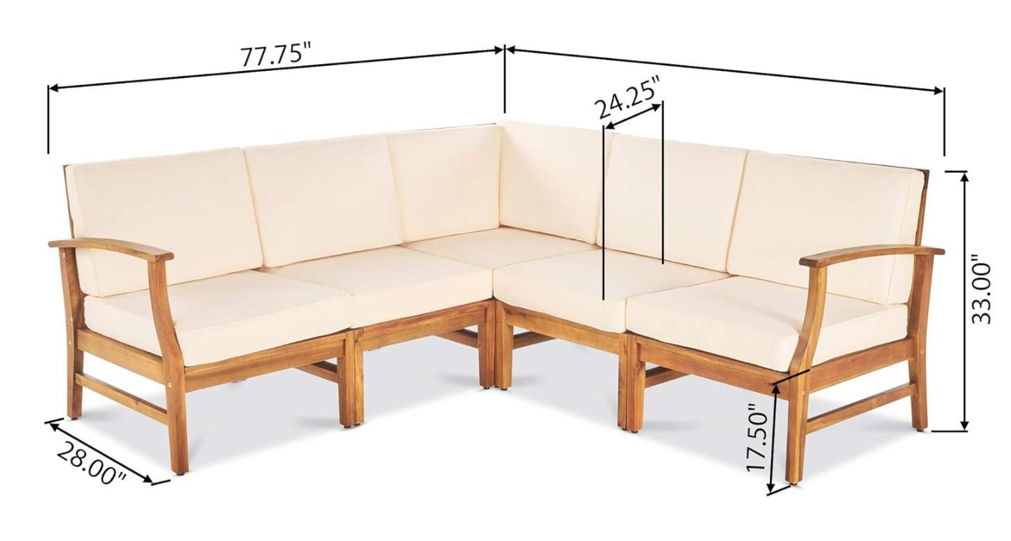 Outdoor Sectional Set Acacia Wood Cream 6 Piece Modular Seats 5