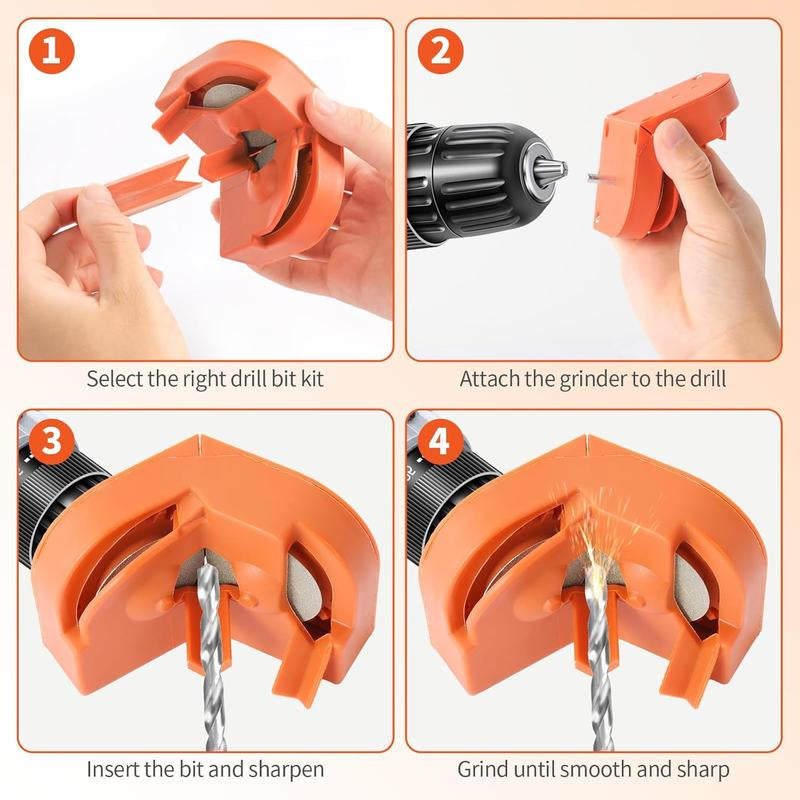 Drill Bit Sharpener with 2 Grinding Wheels,Portable Multipurpose Drill Bit Sharpener for Grinder Attachment,Power Drill Bit Sharpener for All Bits.