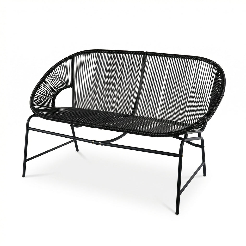 Outdoor Loveseat PE Rattan Iron Black UV Resistant No Cushion 52in