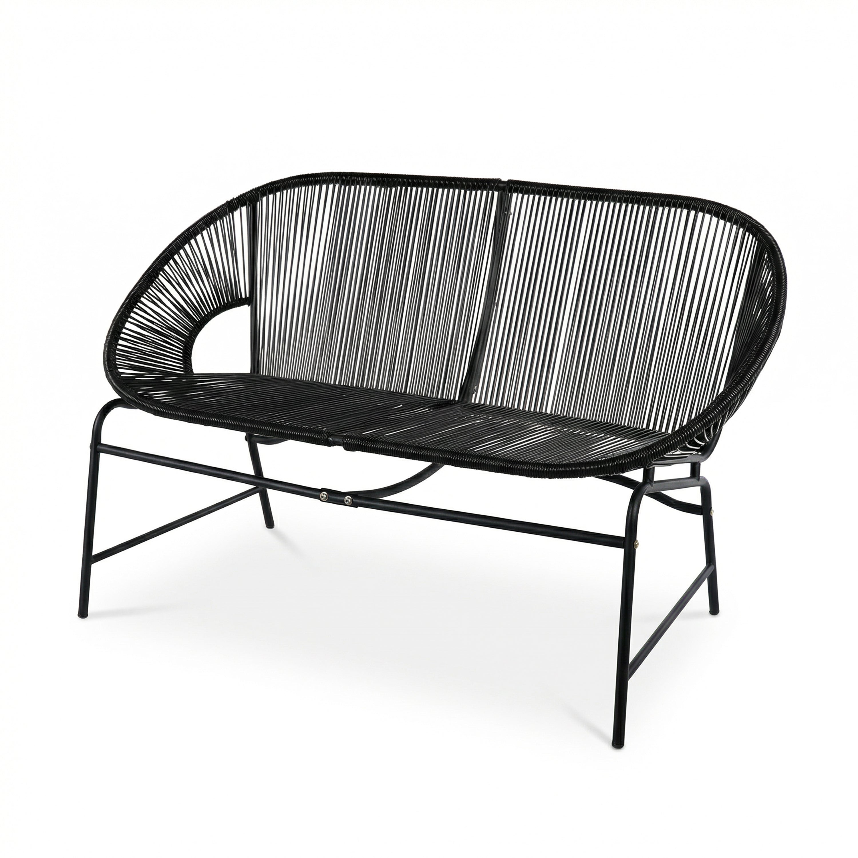 Outdoor Loveseat PE Rattan Iron Black UV Resistant No Cushion 52in