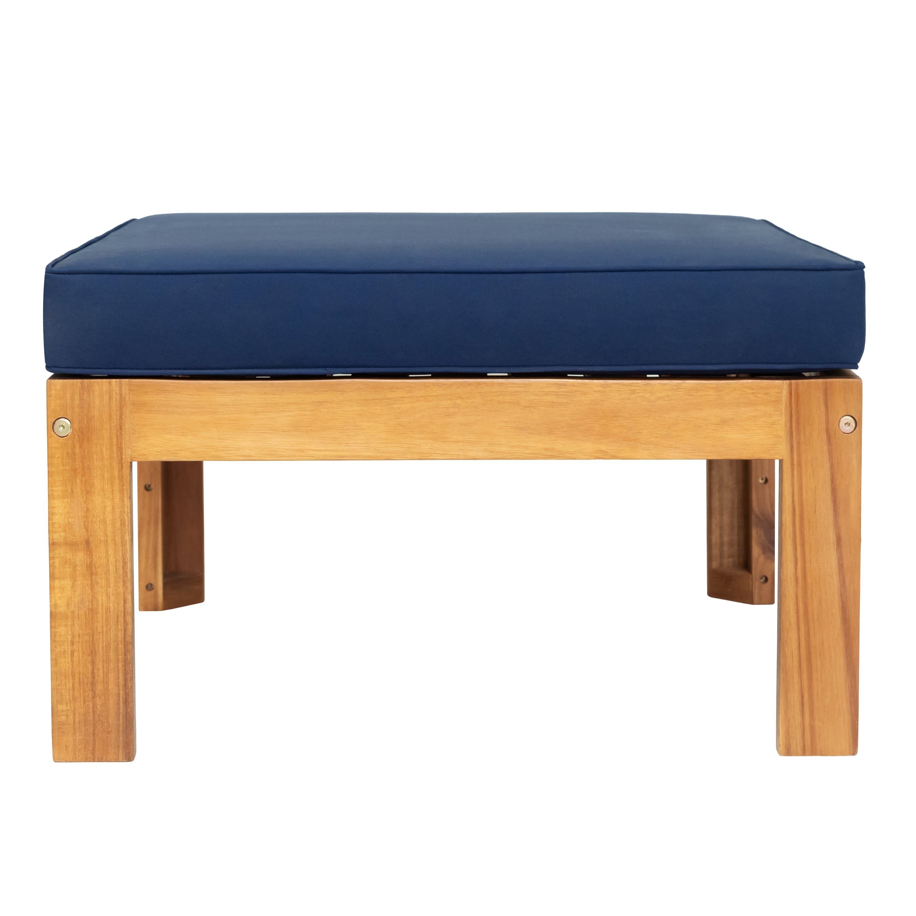 Outdoor Patio Sectional Set Acacia Wood Natural Blue Cushions 5 Piece