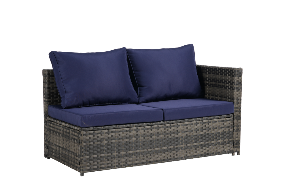 Outdoor Patio Rattan Set 6 Piece Seats 8 Dark Blue