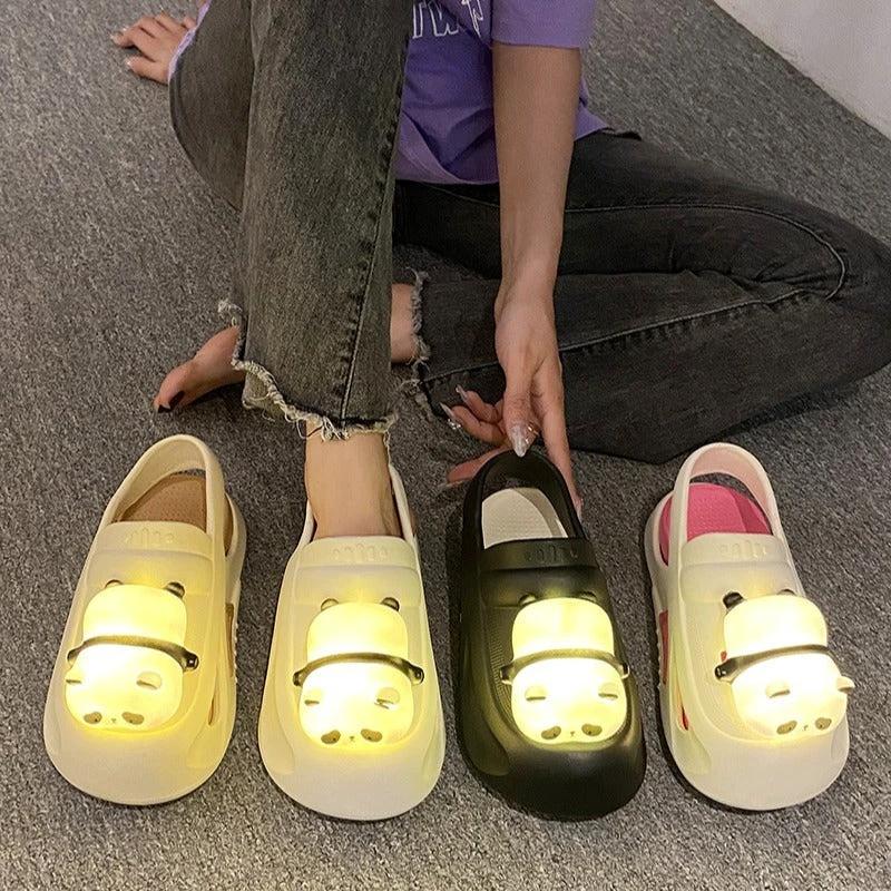 Mandotos Panda Lamp Light Up Slippers Sandals For Women EVA Comfort Non Slip Sole Summer