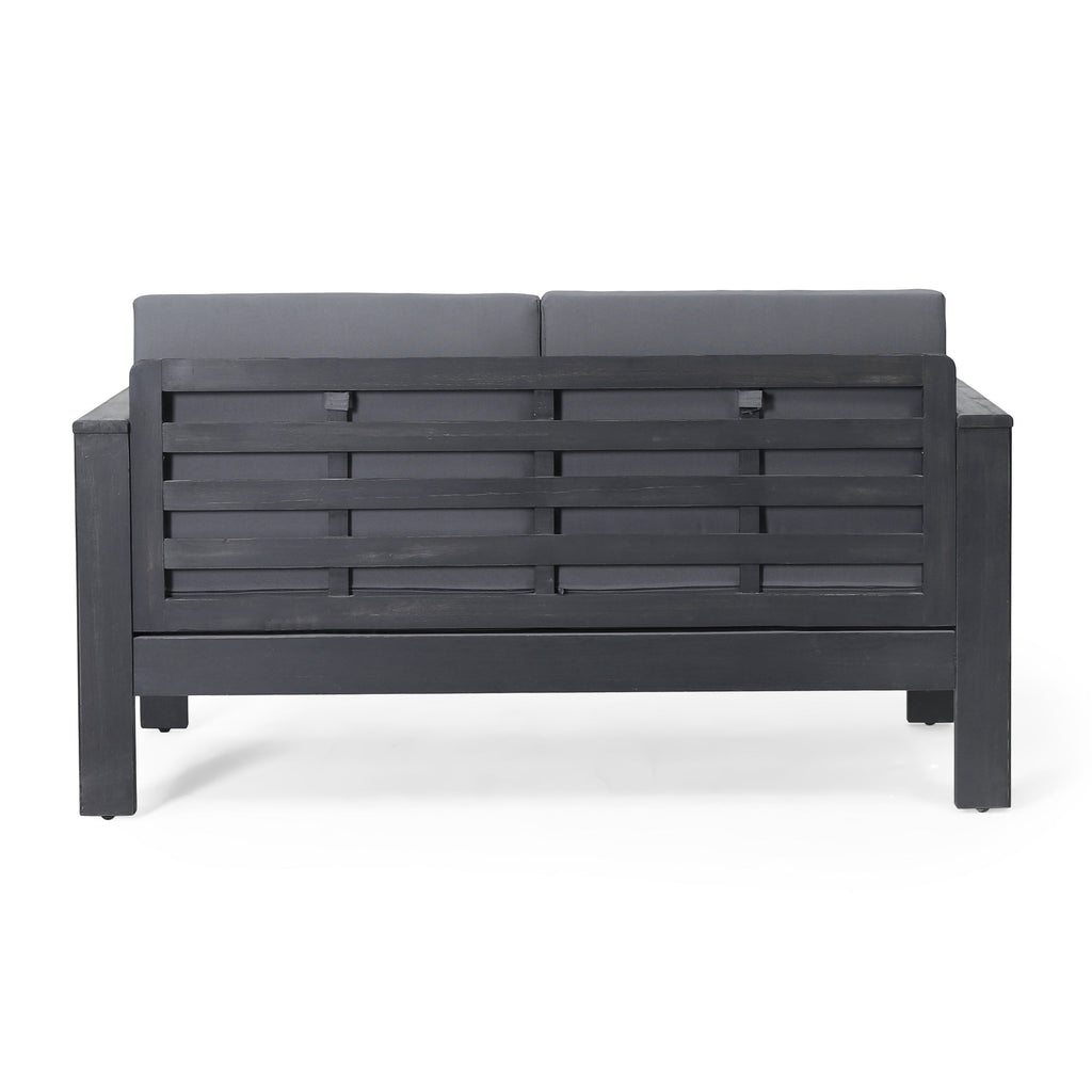 Outdoor Patio Set Acacia Wood Gray 2 Piece Loveseat Coffee Table Cushions