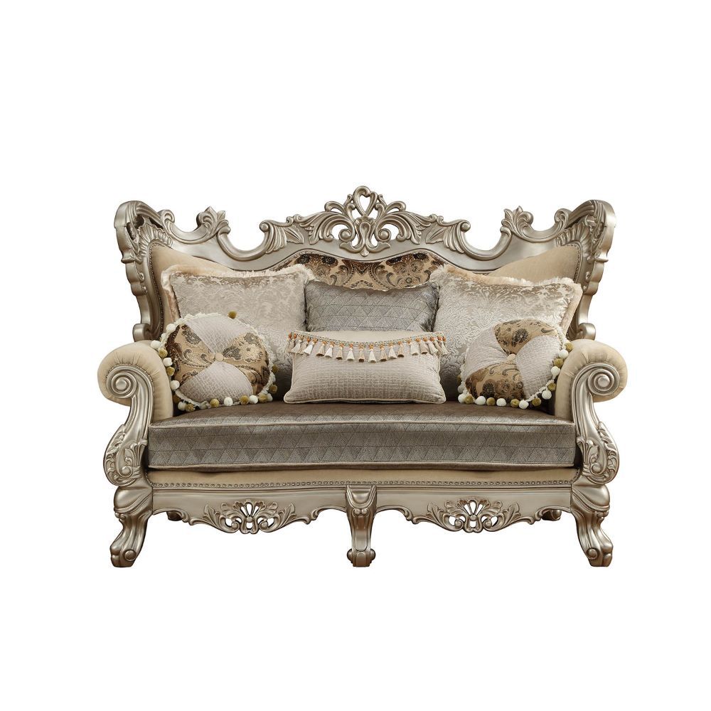 Ranita - Loveseat With 6 Pillows - Fabric & Champagne