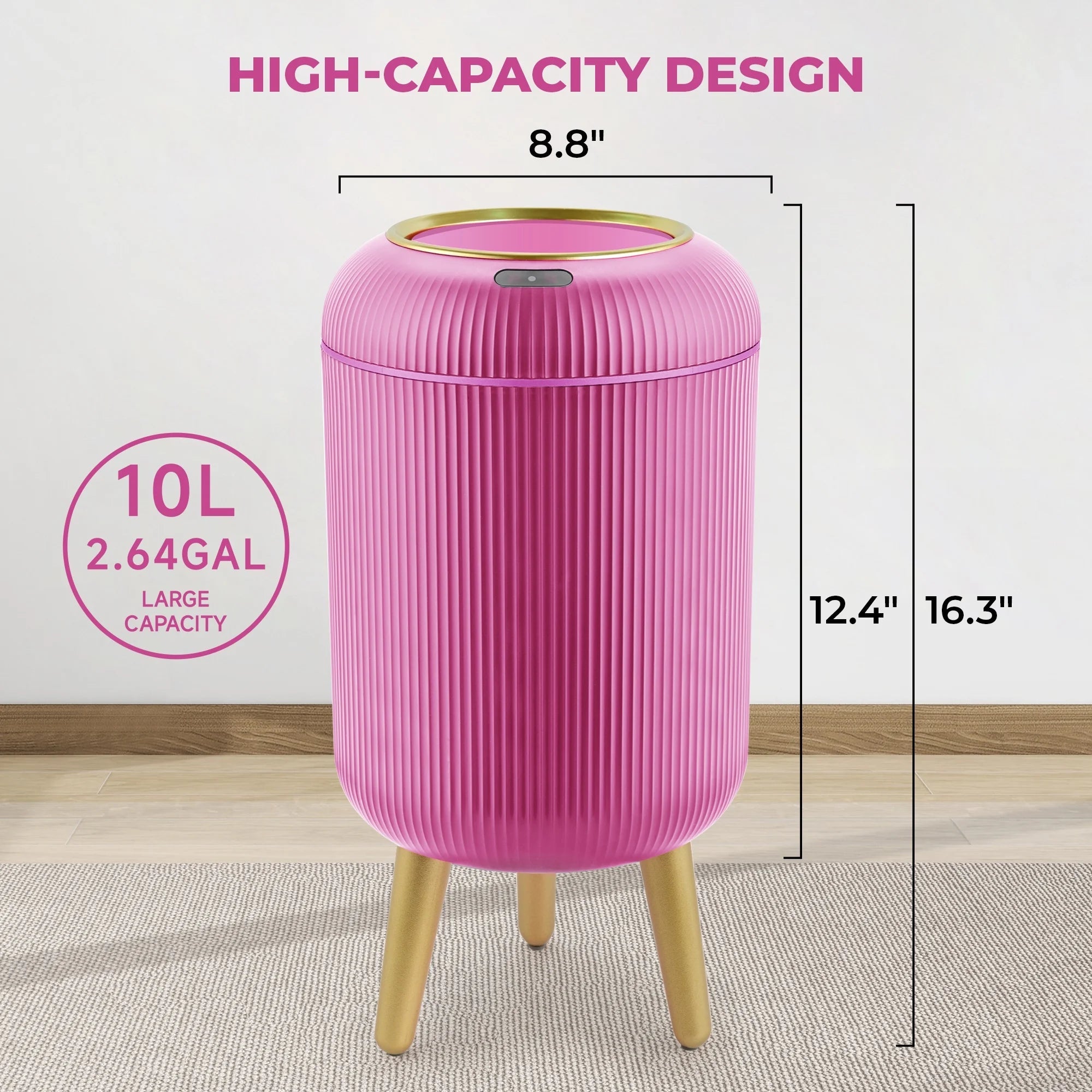 Small Automatic Sensor Garbage Can, Touchless, Waterproof, Pink, for Kitchen or Bathroom