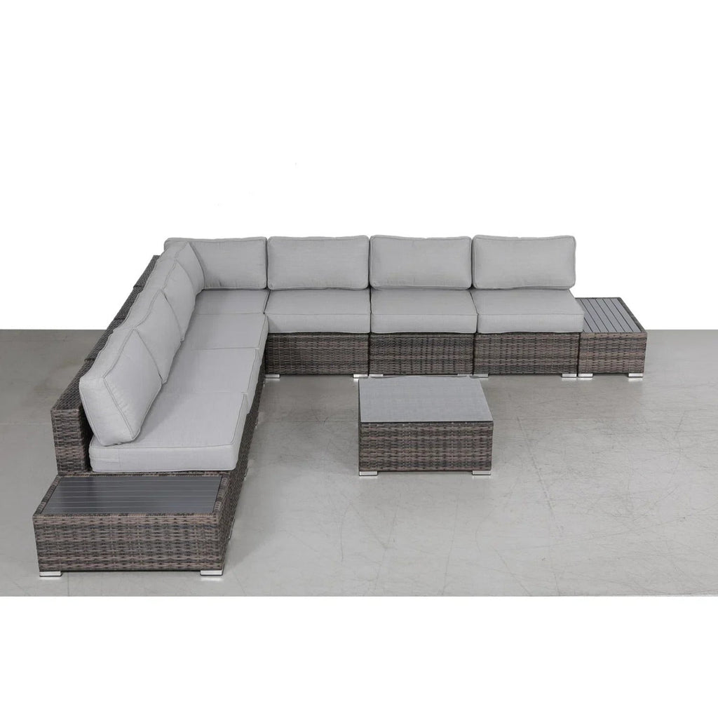 Outdoor Sectional Set HDPE Wicker Aluminum Gray 10 Piece 212 LB