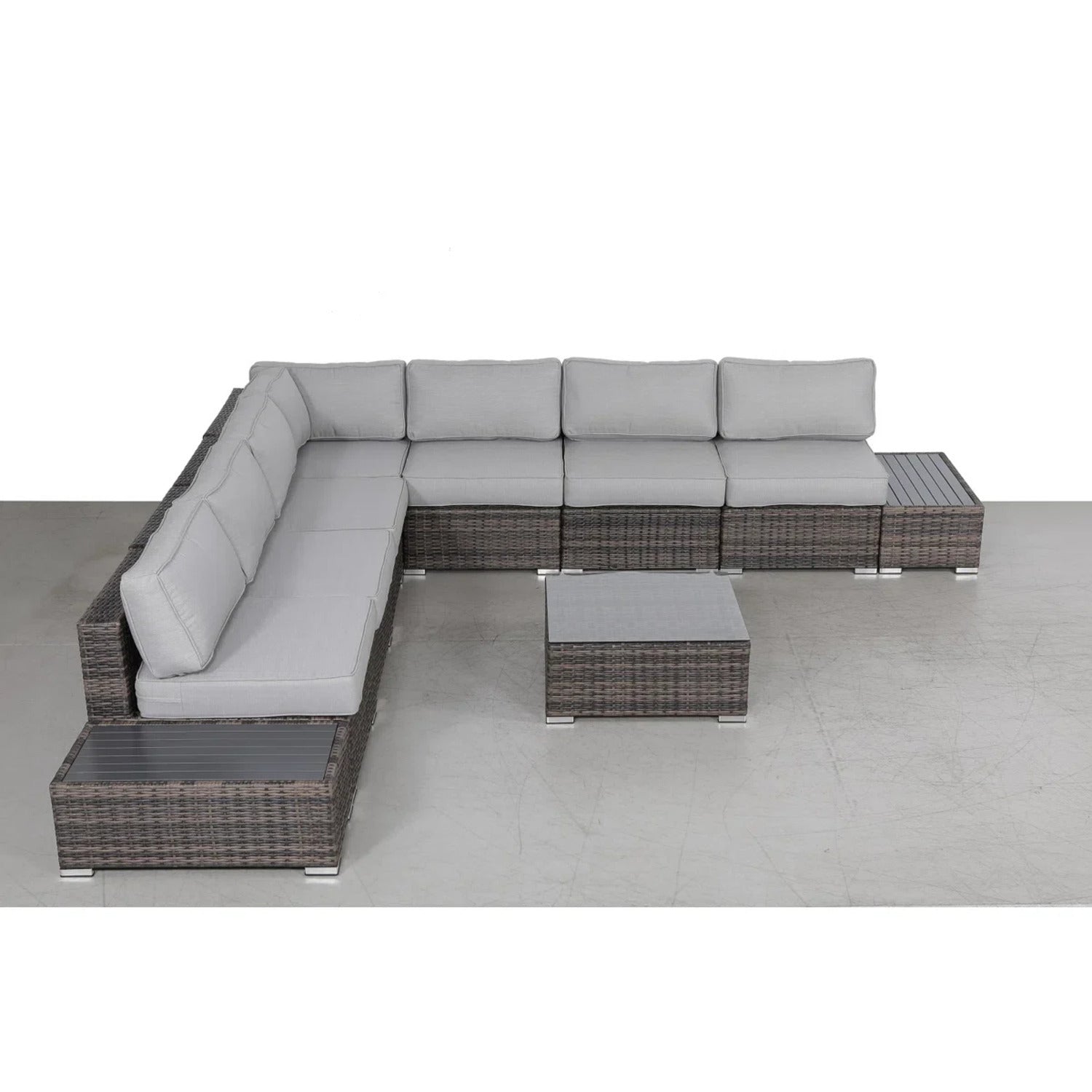 Outdoor Sectional Set HDPE Wicker Aluminum Gray 10 Piece 212 LB
