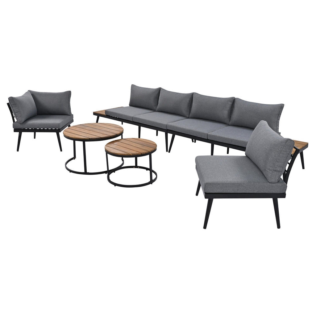 Outdoor Sectional Set Acacia Wood Steel Gray with Nesting Tables