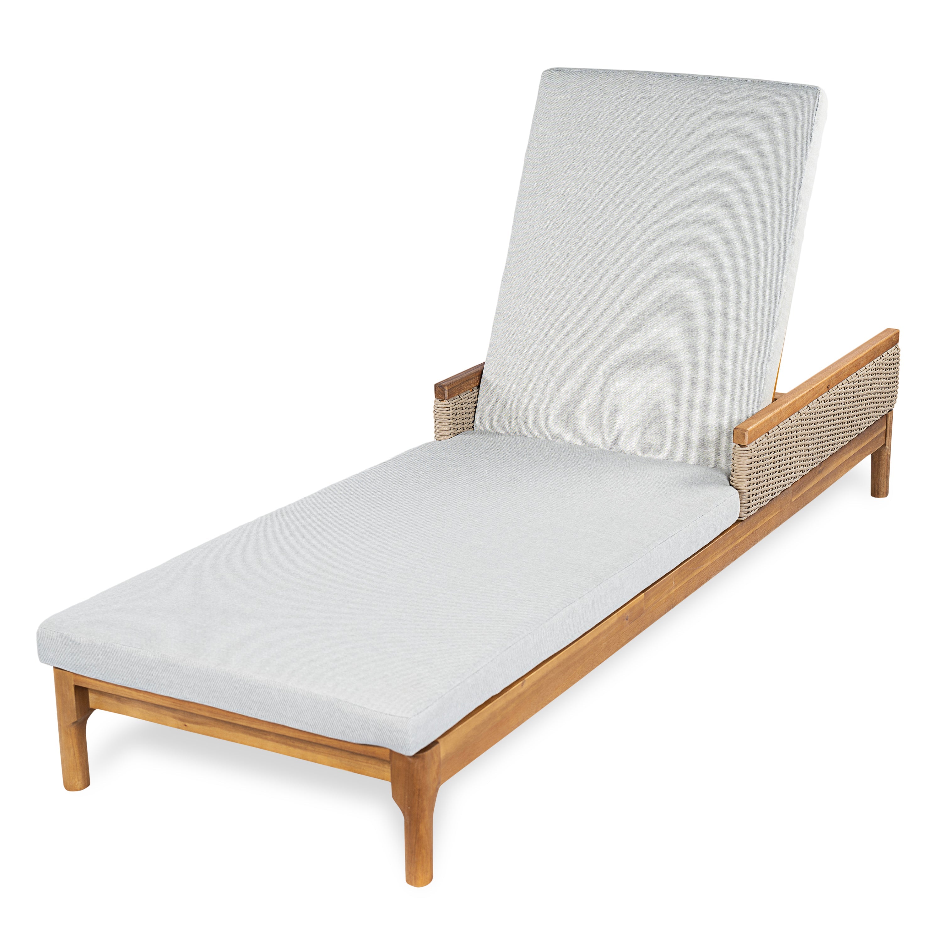 Chaise Lounge Acacia Wood Wicker Gray Cushion 4 Position 76.77in