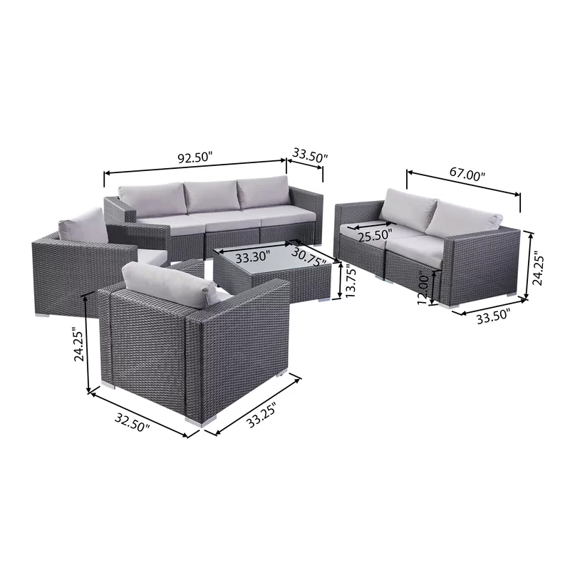 7 Piece Outdoor Patio Wicker Sofa Set Gray