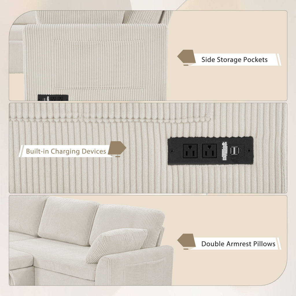 Convertible U-Shaped Sectional Sofa Bed With Reversible Chaise