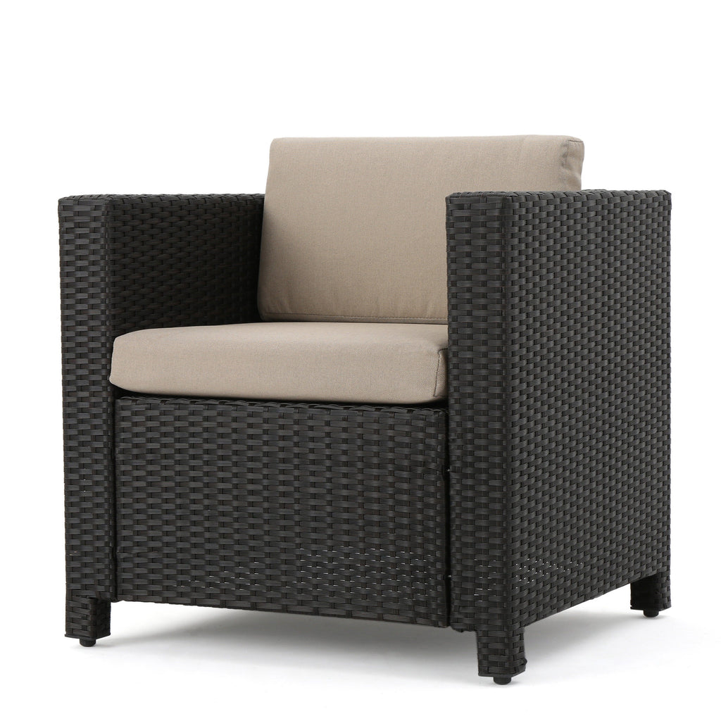 Outdoor Patio Set PE Rattan Dark Brown 4 Piece Loveseat Chairs Coffee Table