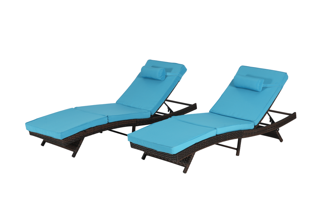Outdoor Reclining Lounge Chair PE Rattan Light Blue Set of 2