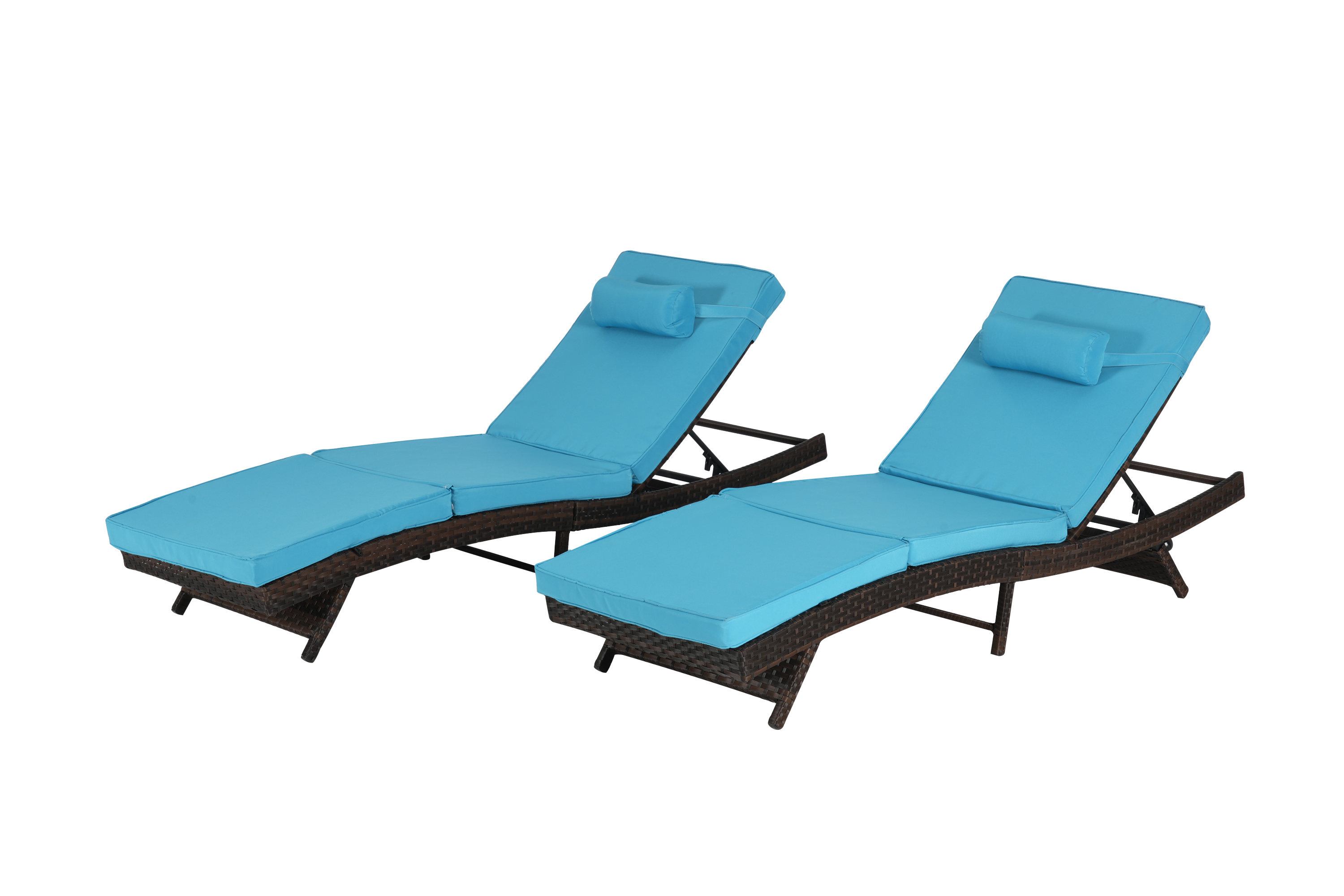 Outdoor Reclining Lounge Chair PE Rattan Light Blue Set of 2
