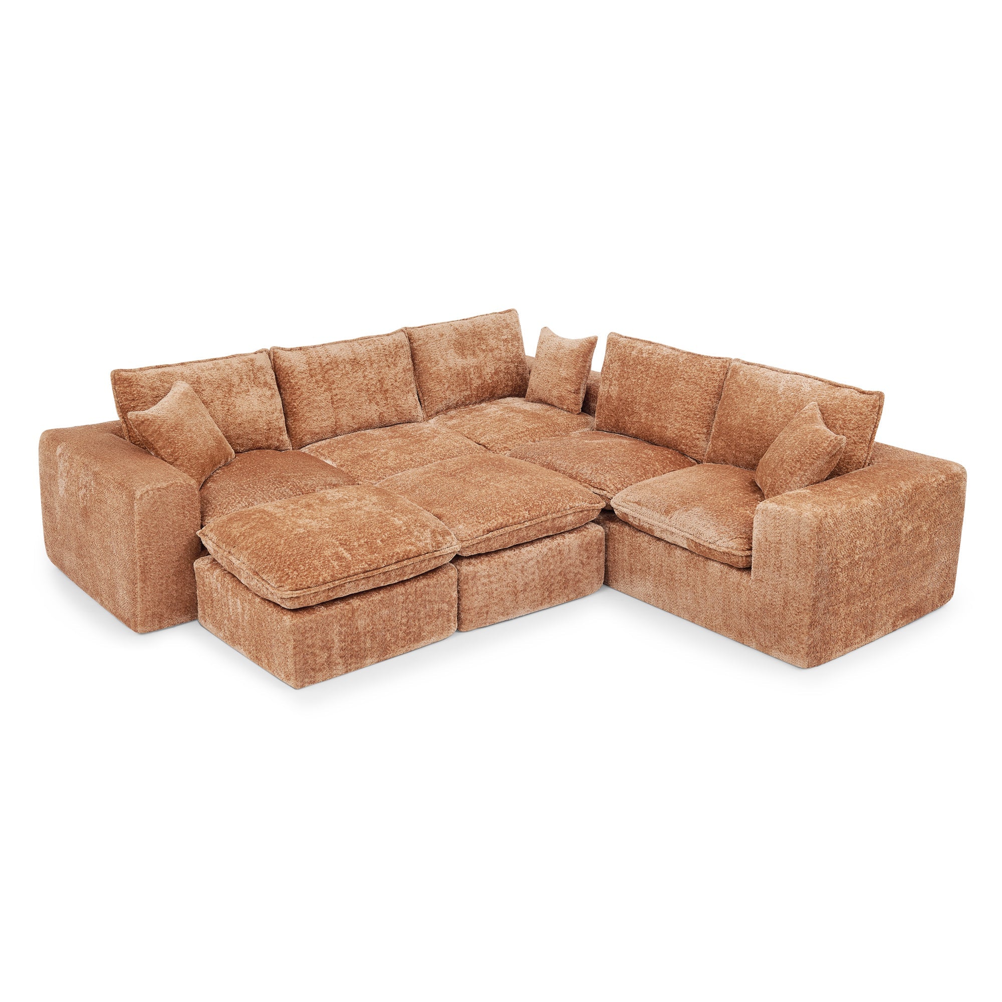 Sectional Sofa Modular Boucle Orange 7 Seat Ottomans 107 In No Assembly