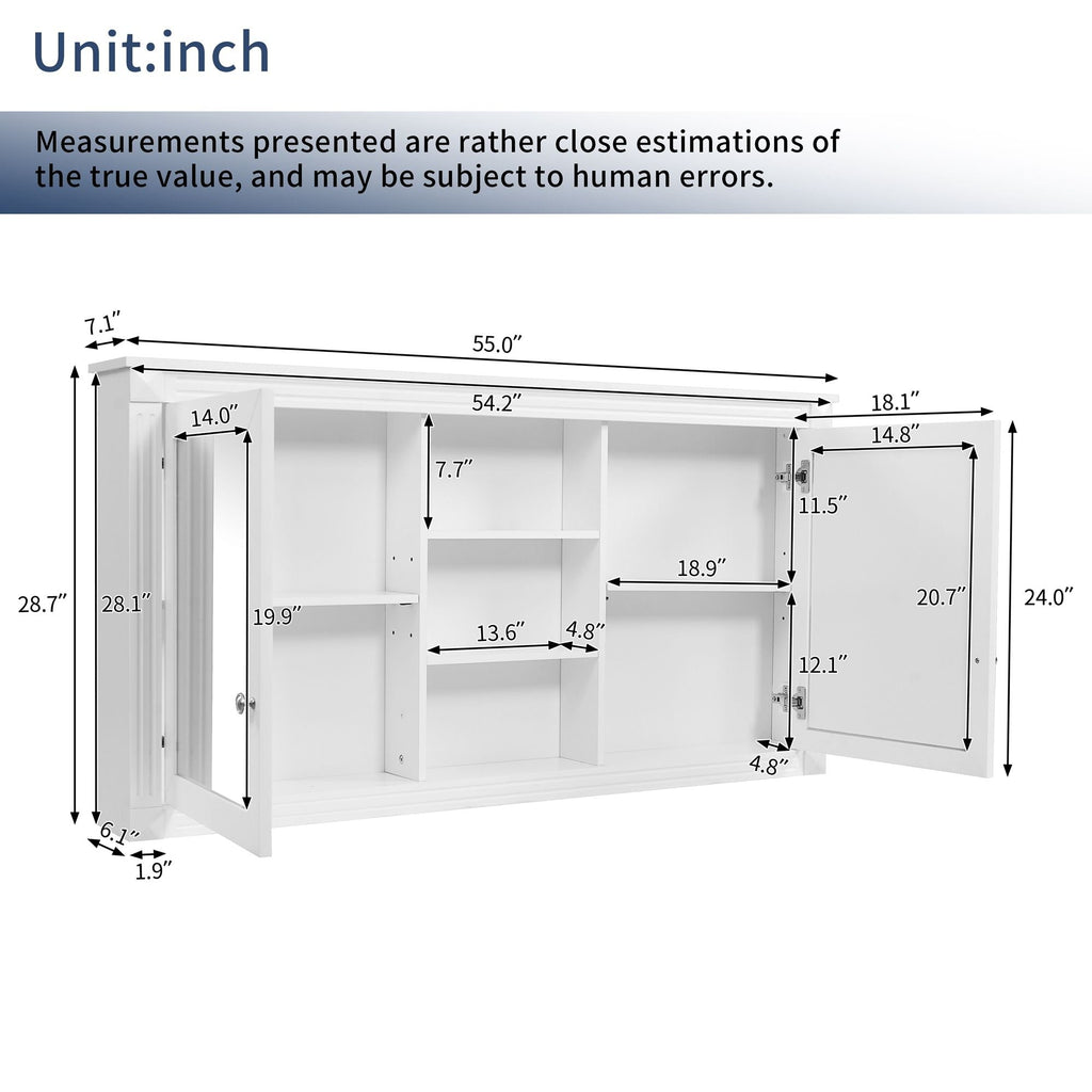 Modern Wall-Mount 2 In 1 Mirror Cabinet With Adjustable Shelves, Soft-Closing Hinges