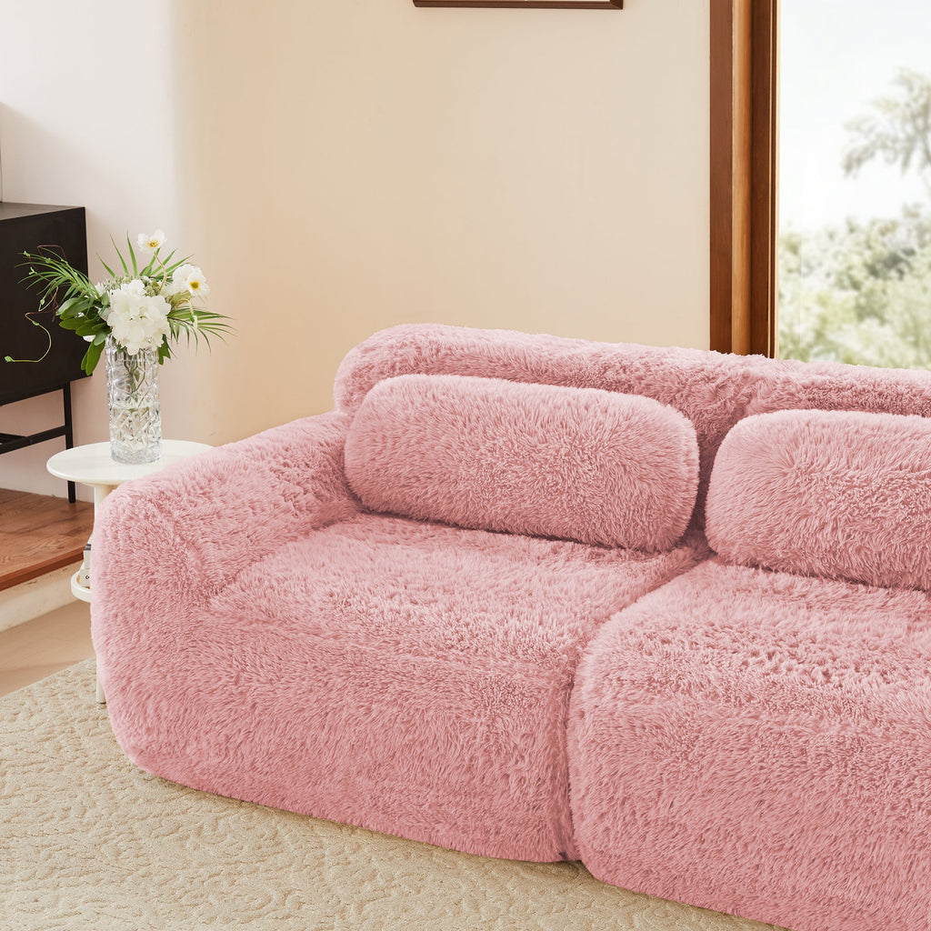 Sectional Sofa Modular Plush Pink 3 Seat Non-Slip 114 In