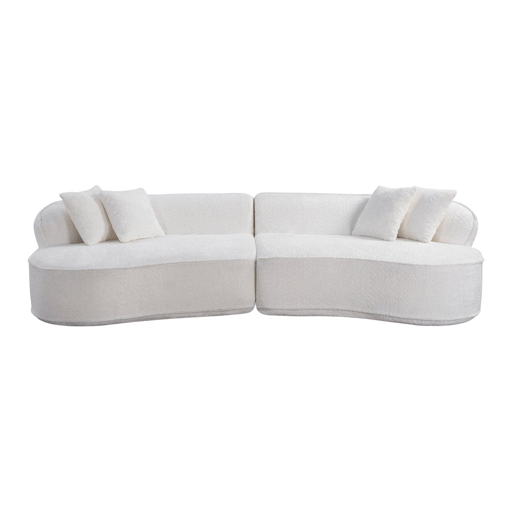Sofa Curved L-Shape Boucle White 4 Seat 114 In No Assembly