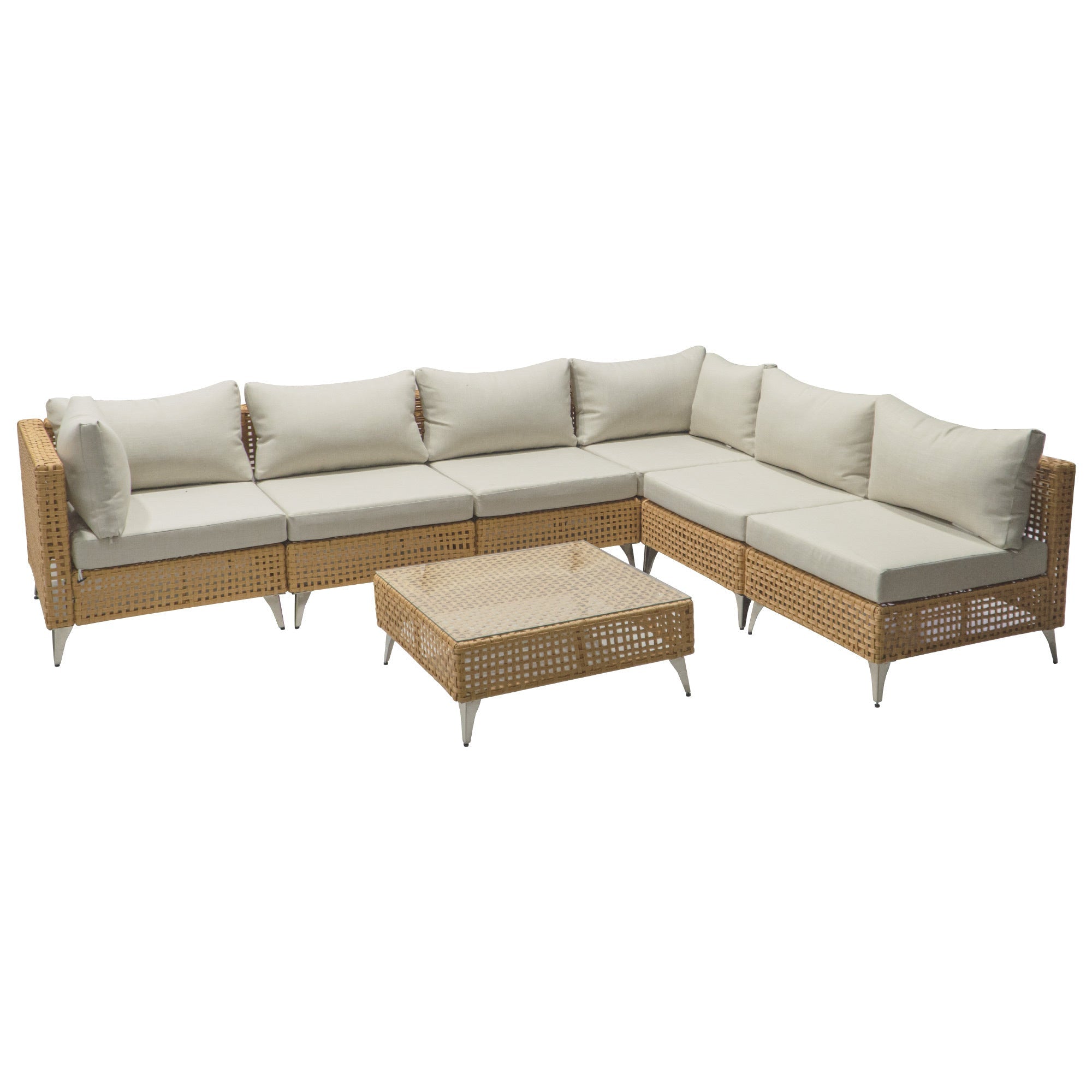 Outdoor Patio Set with Fire Pit Table Rattan Metal Beige 8 Piece