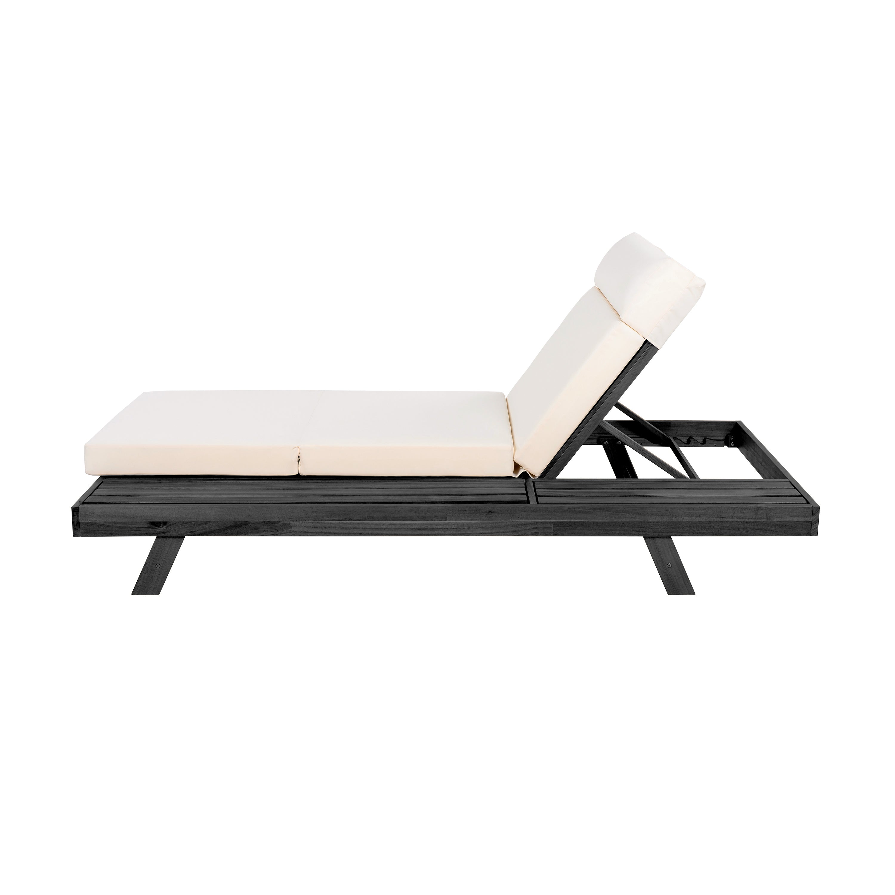 Chaise Lounge Acacia Wood Black 4-Position Cream Cushion 79in