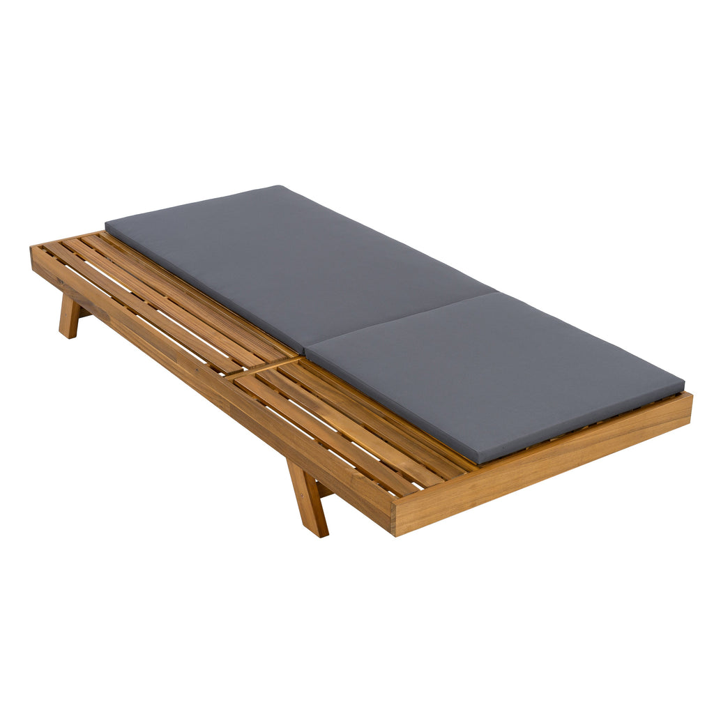 Acacia Wood Chaise Lounge Dark Gray Cushion 4-Position