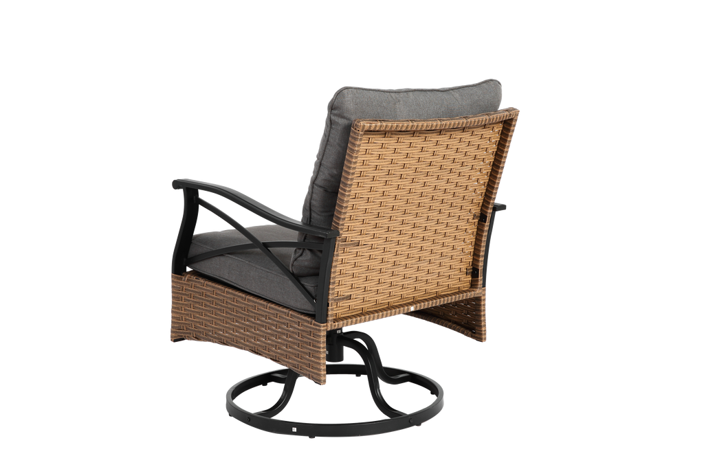 Outdoor Patio Set PE Rattan Steel Brown Swivel Rocker 3 Piece 350 LB