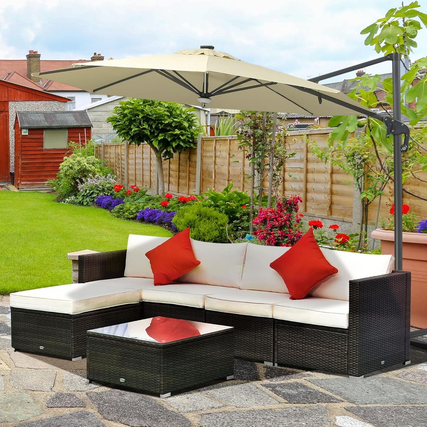 Six Piece Outdoor Wicker Sectional Sofa Set with Ottoman