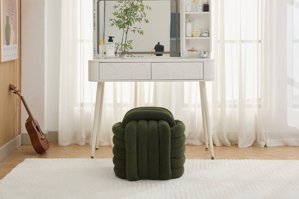 Chenille Knot Design Ottoman Makeup Stool Footstool, Green