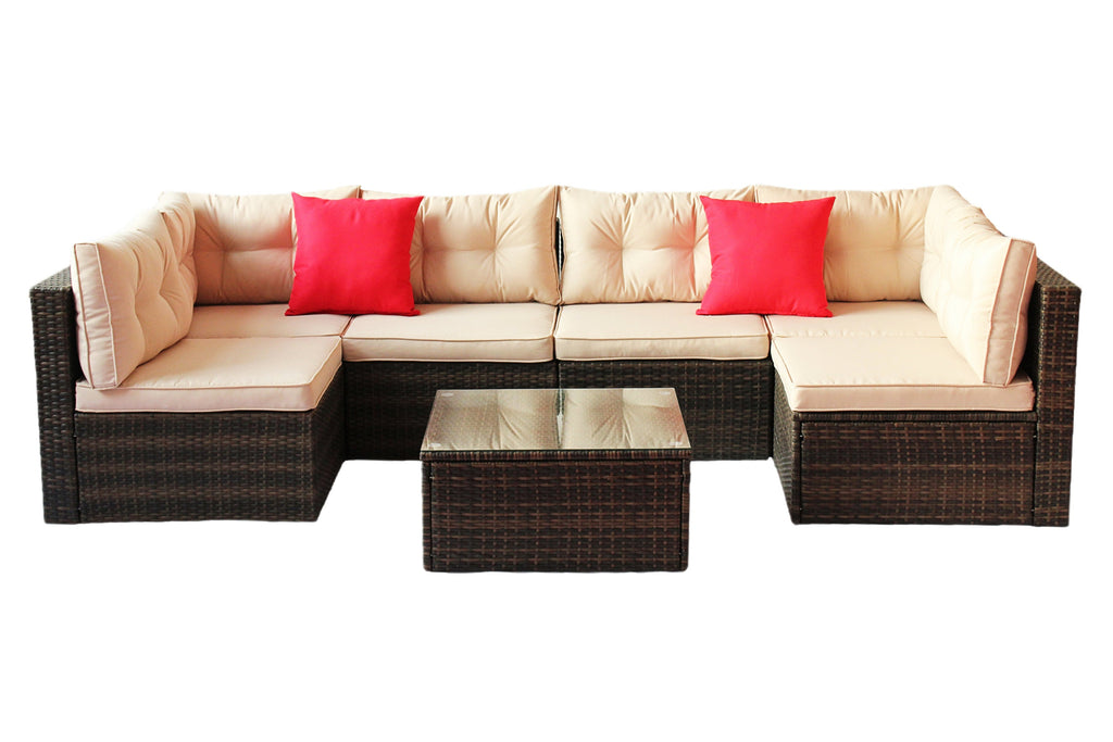 Outdoor Sectional Set PE Rattan 7 Piece Seats 6