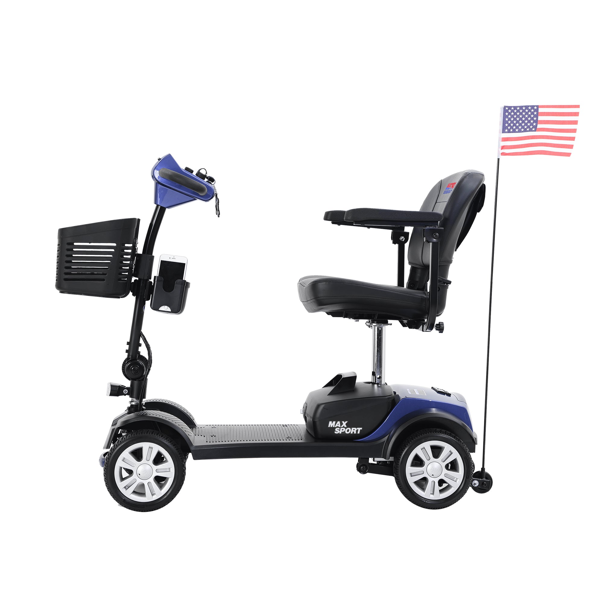 Mobility Scooter 4-Wheel Metal Blue 300 LB 10 Mile Basket Cup Holder 5 mph