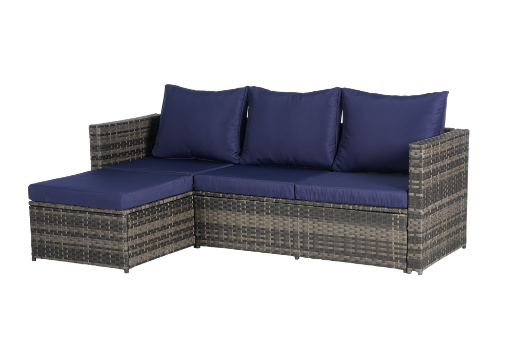 Outdoor Sectional Set PE Rattan Steel Dark Blue 4 Piece Seats 6 380 LB