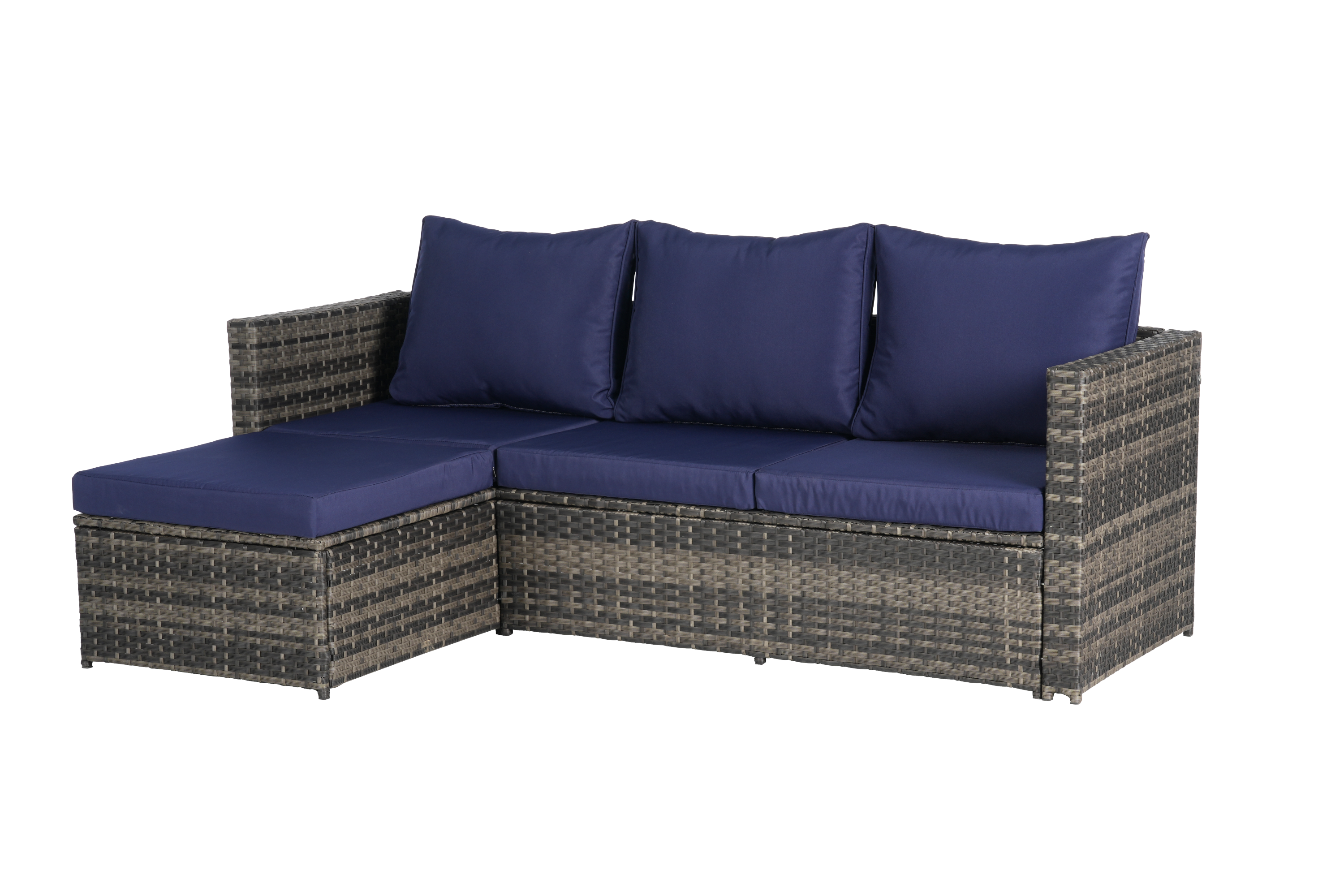 Outdoor Sectional Set PE Rattan Steel Dark Blue 4 Piece Seats 6 380 LB
