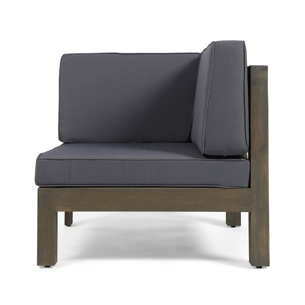 Contemporary 3-Piece Sofa Set with Water Resistant Cushions, Dark Grey, Acacia Wood Frame