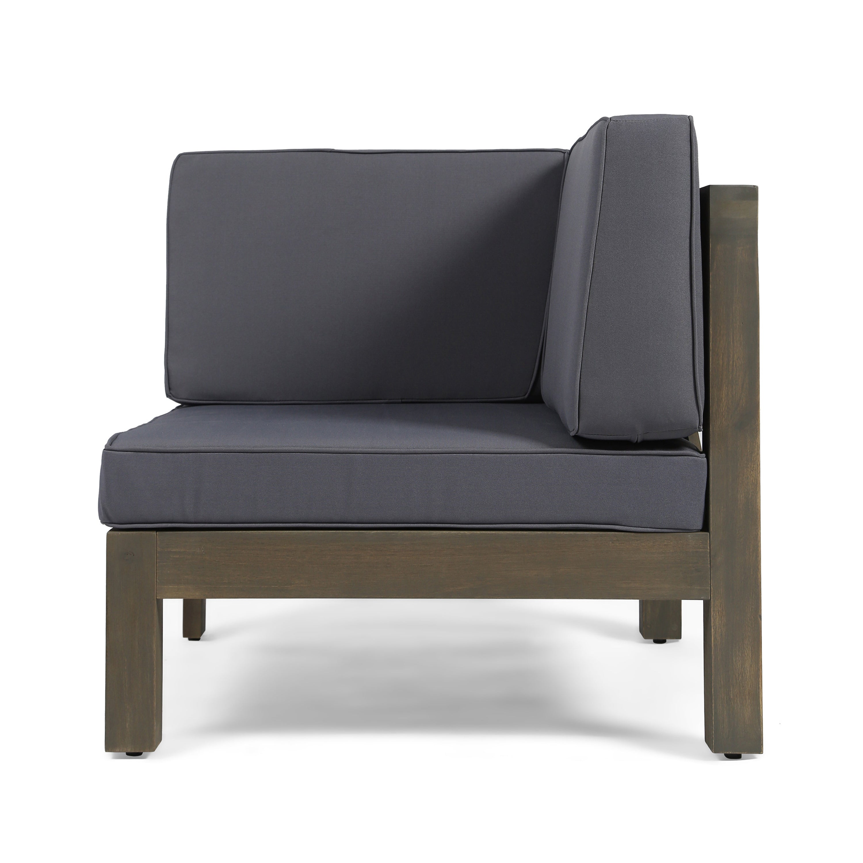 Contemporary 3-Piece Sofa Set with Water Resistant Cushions, Dark Grey, Acacia Wood Frame
