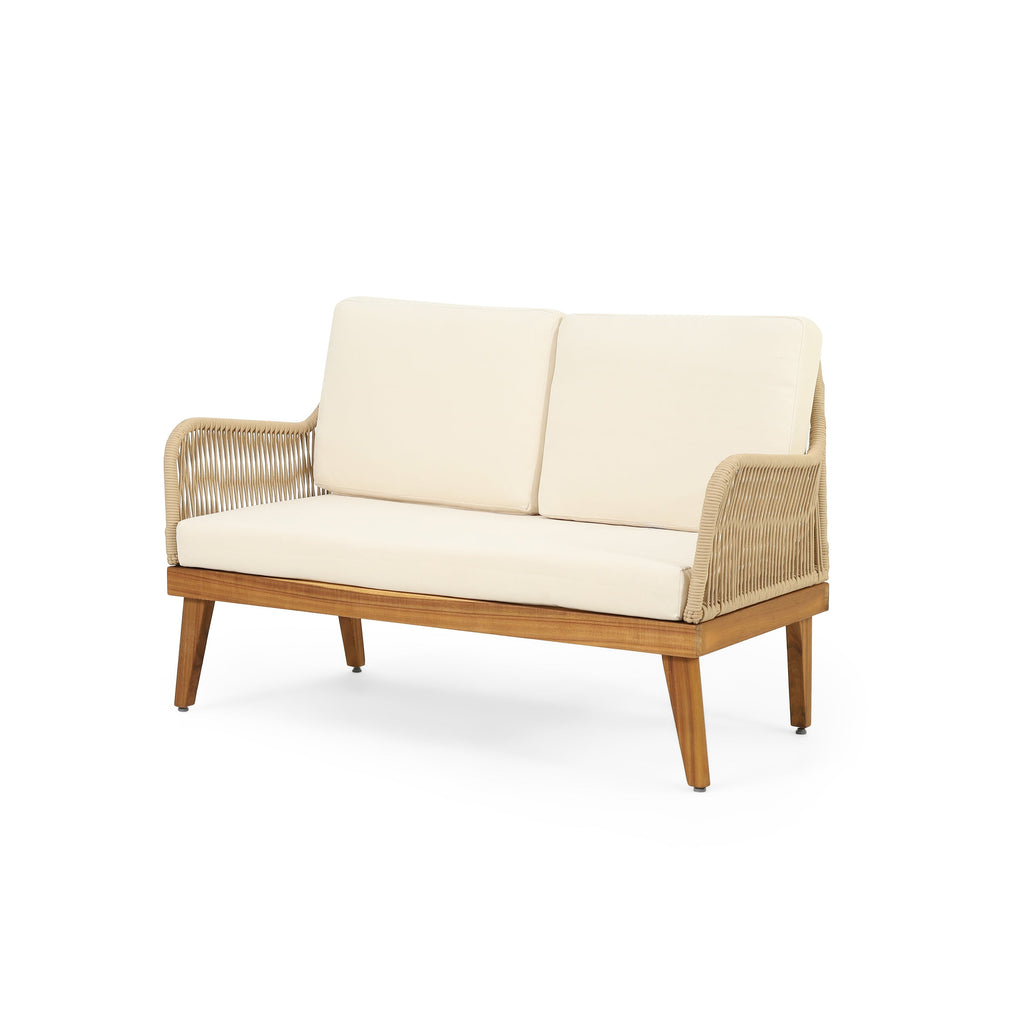 Outdoor Chat Set Acacia Wood Rope Teak Cushions 4 Piece Seats 4