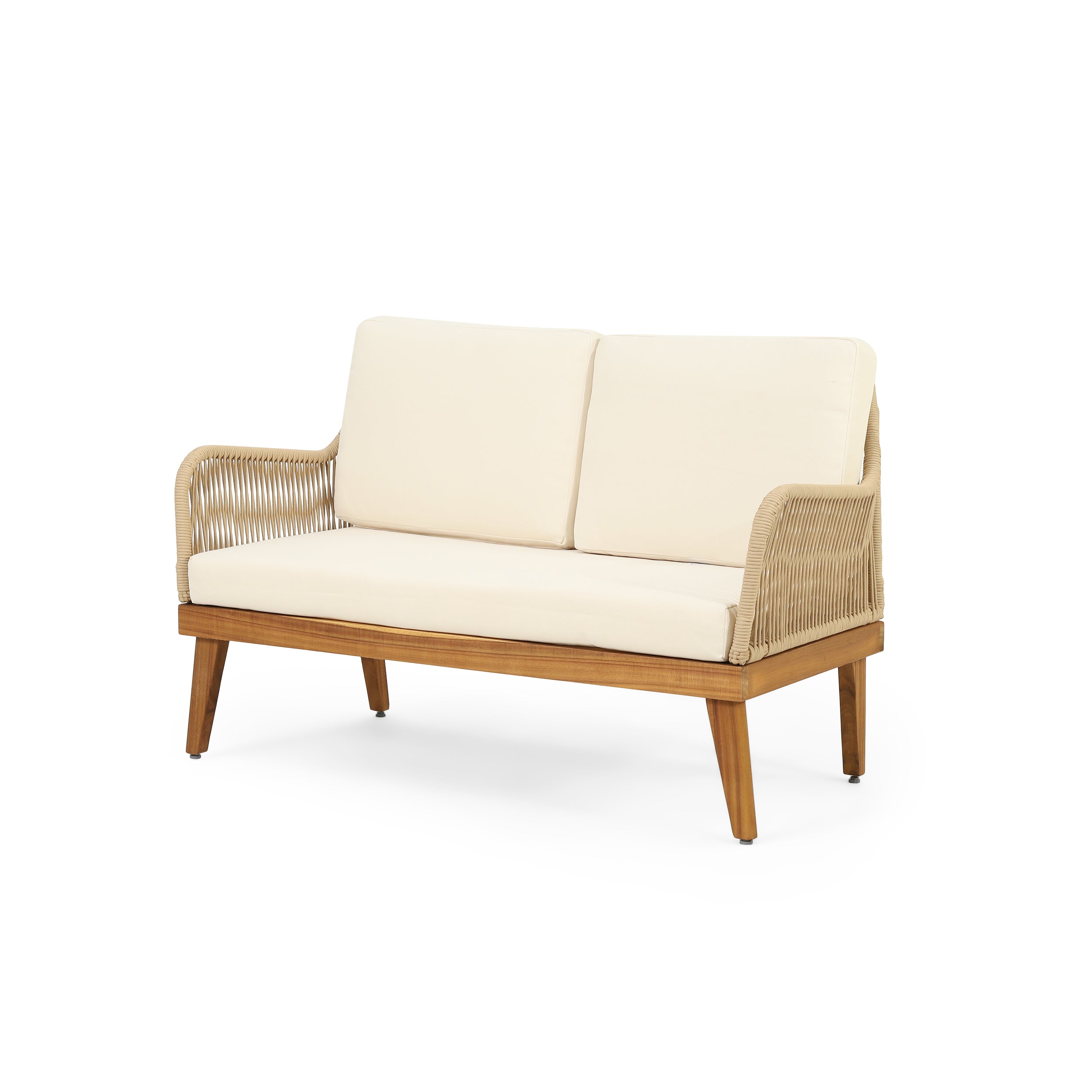 Outdoor Chat Set Acacia Wood Rope Teak Cushions 4 Piece Seats 4