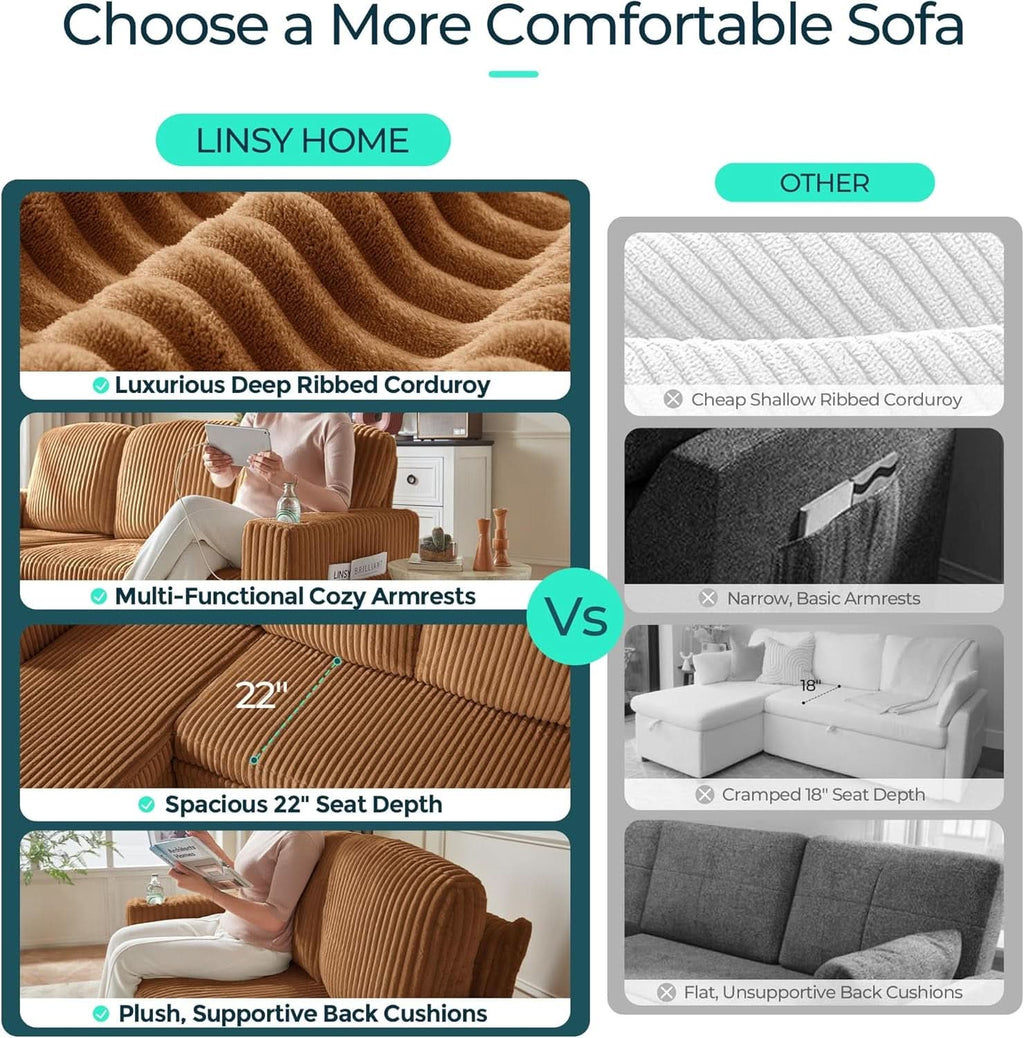 Brown UShaped Convertible Sectional Sofa Bed USBPort