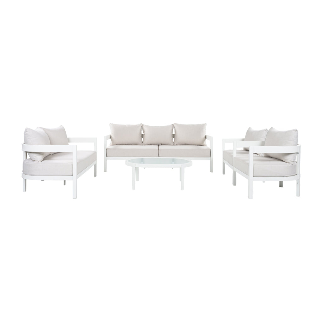 Outdoor Conversation Set Aluminum White Curved 5 Piece Seats 7