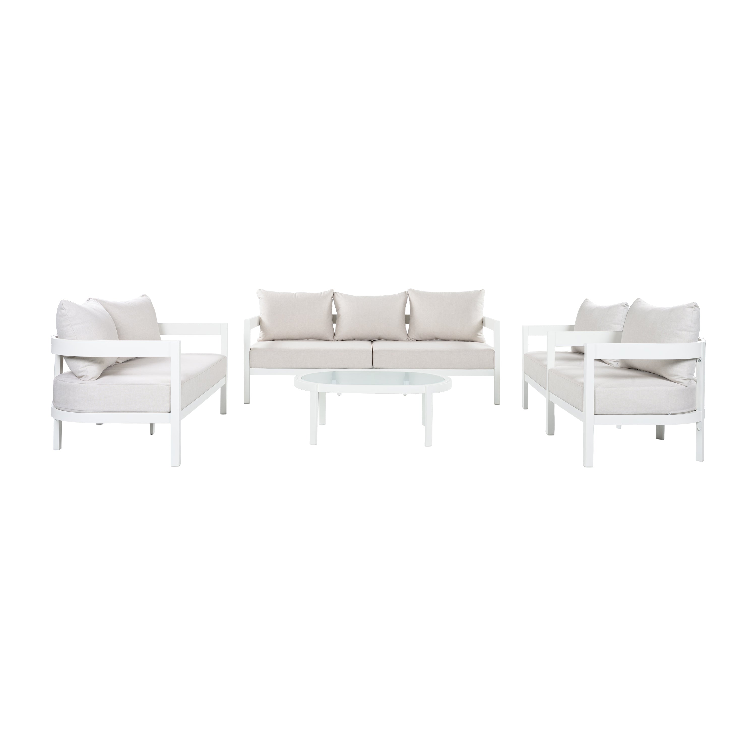Outdoor Conversation Set Aluminum White Curved 5 Piece Seats 7
